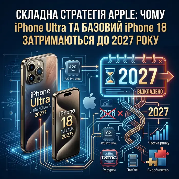 Секретний злив постачальників: чому Apple відкладає гнучкий iPhone Ultra та базовий iPhone 18