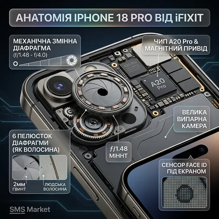 Анатомія iPhone 18 Pro та Pro Max від iFixit: як влаштована змінна діафрагма та що змінилося всередині