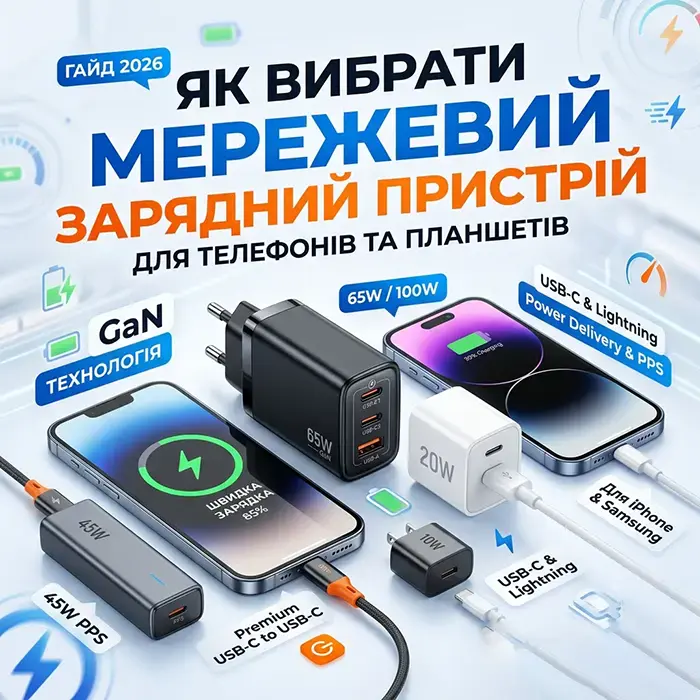 Як правильно вибрати мережевий зарядний пристрій для смартфона у 2026 році