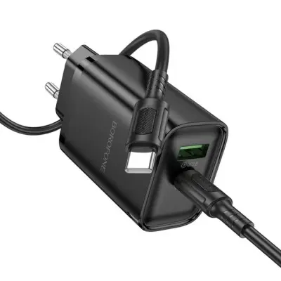 Мережевий зарядний пристрій Borofone BA87A 1PD+1USB 65W + Type-C to Type-C Black, Чорний