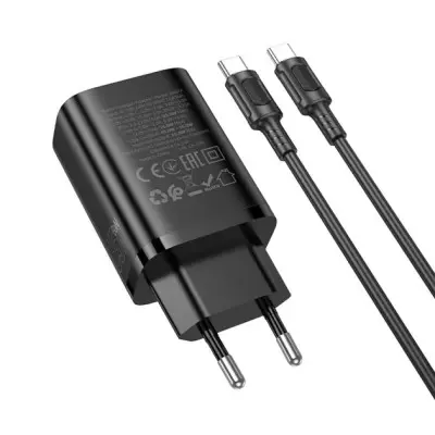 Мережевий зарядний пристрій Borofone BA87A 1PD+1USB 65W + Type-C to Type-C Black, Чорний