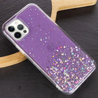 Чехол накладка Star Glitter iPhone 12/12 Pro Сиреневая