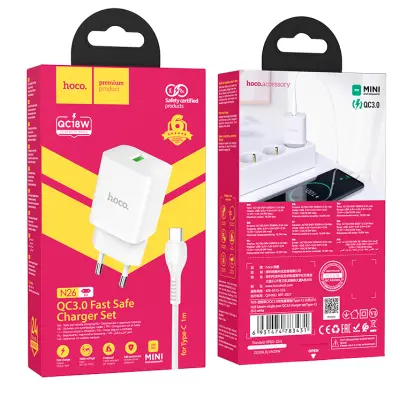 Сетевое зарядное устройство Hoco N26 1USB/18W/QC 3.0 + Type-C White, Белый Сетевое зарядное устройство Hoco N26 1USB/18W/QC 3.0 + Type-C White, Белый