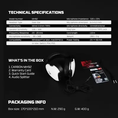 Накладные игровые наушники-гарнитура с микрофоном PC Fantech MH92 Carbon Черные Накладные игровые наушники-гарнитура с микрофоном PC Fantech MH92 Carbon Черные