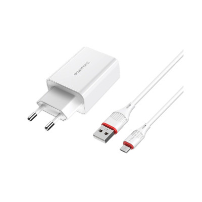 Сетевое зарядное устройство Borofone 1USB BA21A microUSB QC3.0 White, Білий