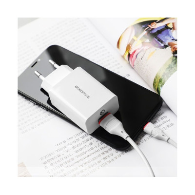 Мережевий зарядний пристрій Borofone 1USB BA21A microUSB QC3.0 White, Белый