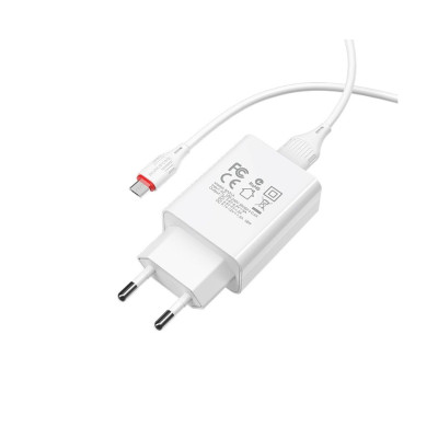 Сетевое зарядное устройство Borofone 1USB BA21A microUSB QC3.0 White, Білий