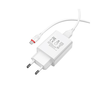 Мережевий зарядний пристрій Borofone 1USB BA21A microUSB QC3.0 White, Белый