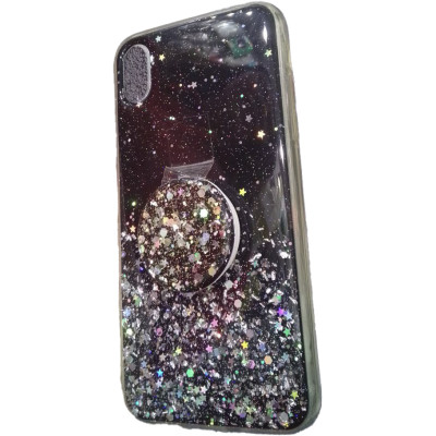 Чехол накладка Блестки Popsocket iPhone XR Черная