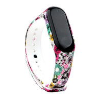 Ремешок Принт Mi Band 3/4 Розы/ Белый