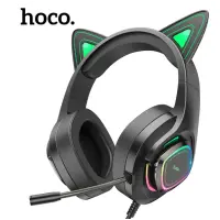 Накладные игровые наушники-гарнитура с микрофоном PC Hoco W107 Cute Cat Зеленые