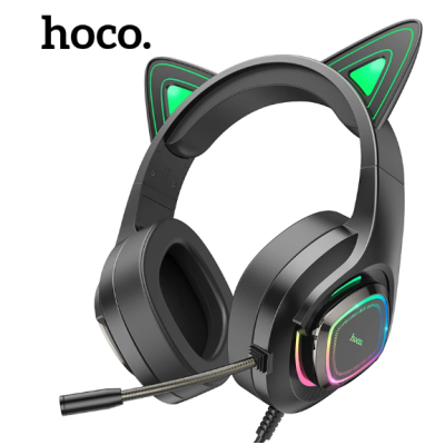 Накладні ігрові навушники-гарнітура з мікрофоном PC Hoco W107 Cute Cat Зелені
