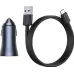 Автомобильное зарядное устройство Baseus Golden Contactor 2USB + Кабель Type-C QC 40w Dark grey, Темно-Серый