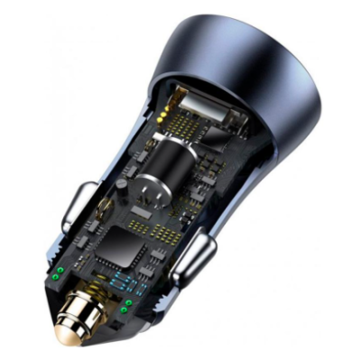 Автомобільний зарядний пристрій Baseus Golden Contactor 2USB QC 40W Dark grey, Темно-сірий