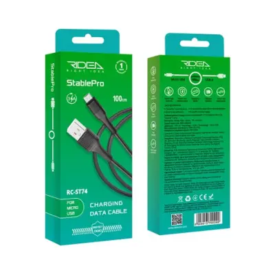 Кабель Ridea RC-ST74 MicroUSB 3A Чёрный