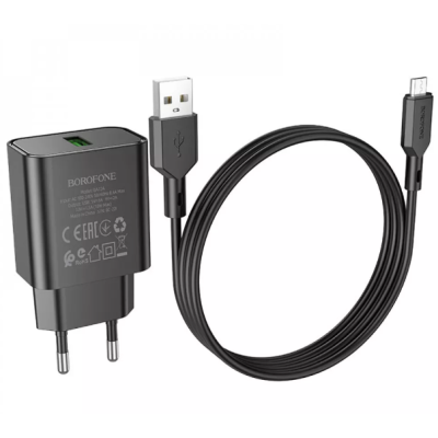 Сетевое зарядное устройство BA72A 18W QC3.0+ Micro USB Black, Чёрный