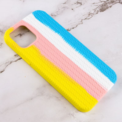 Чехол накладка Full Braided iPhone 12 Pro Max Желтая/Голубая
