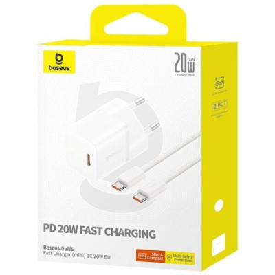 МЗП Baseus Gan5 Fast Charger 20W Type-C to Type-C 100W Білий