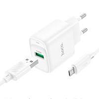 Мережевий зарядний пристрій Hoco C140A 1USB/18W/QC 3.0 + MicroUSB White, Білий Мережевий зарядний пристрій Hoco C140A 1USB/18W/QC 3.0 + MicroUSB White, Білий