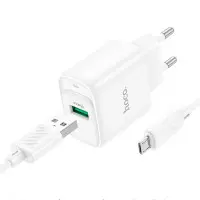 Сетевое зарядное устройство Hoco C140A 1USB/18W/QC 3.0 + MicroUSB White, Белый Сетевое зарядное устройство Hoco C140A 1USB/18W/QC 3.0 + MicroUSB White, Белый