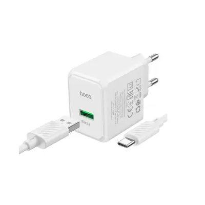 Сетевое зарядное устройство МЗП Hoco CS12A 1USB/QC 3.0 + Type-C Белый