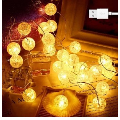 Гирлянда на USB с кристальными шариками, 20 ламп, 2 м, тёплый свет