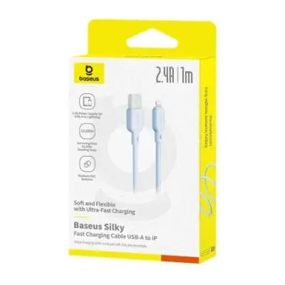 Кабель дата Baseus Silky USB Type A - Lightning 2.4A 1м Синий Кабель дата Baseus Silky USB Type A - Lightning 2.4A 1м Синий