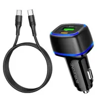 Автомобильное зарядное устройство Borofone BZ14 1USB-A+1USB-C 20W+Q.C3.0 + Кабель Type-C to Type-C Black, Чёрный