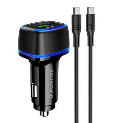 Автомобільний зарядний пристрій Borofone BZ14 1USB-A+1USB-C 20W+Q.C3.0 + Кабель Type-C to Type-C Black, Чорний