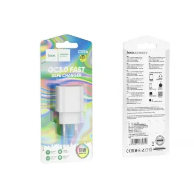 Сетевое зарядное устройство Hoco C109A 1USB/18W/QC 3.0 White, Белый Сетевое зарядное устройство Hoco C109A 1USB/18W/QC 3.0 White, Белый