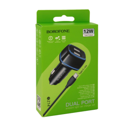 Автомобильное зарядное устройство Borofone BZ14 Type-C 2USB Black, Черный