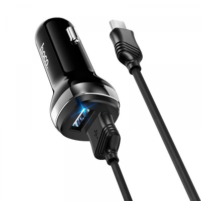 Автомобильное зарядное устройство Hoco Z40 2.4A microUSB Black, Черный, со шнуром