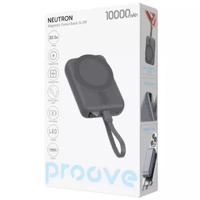 Універсальна мобільна батарея Повербанк Proove Neutron Magnetic 10000mAh 22.5W Сірий