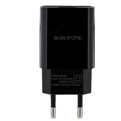 Мережевий зарядний пристрій Borofone 1USB BA20A 2.1A+ Type-C Чорний