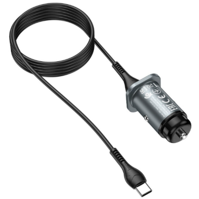 Автомобільний зарядній пристрій NZ4 QC3.0 2USB + Кабель Type-C Grey, Сірий