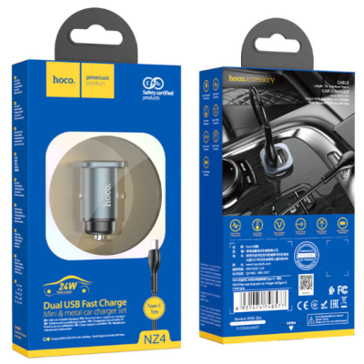Автомобільний зарядній пристрій NZ4 QC3.0 2USB + Кабель Type-C Grey, Сірий