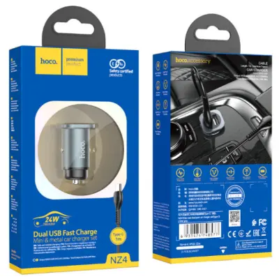 Автомобільний зарядній пристрій NZ4 QC3.0 2USB + Кабель Type-C Grey, Сірий