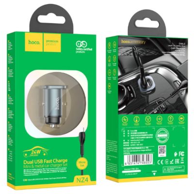 Автомобільний зарядній пристрій NZ4 QC3.0 2USB + Кабель MicroUSB Grey, Сірий