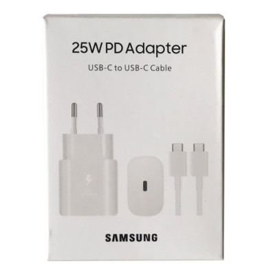 Мережевий зарядний пристрій Samsung 25W + Кабель Type-C White, Білий