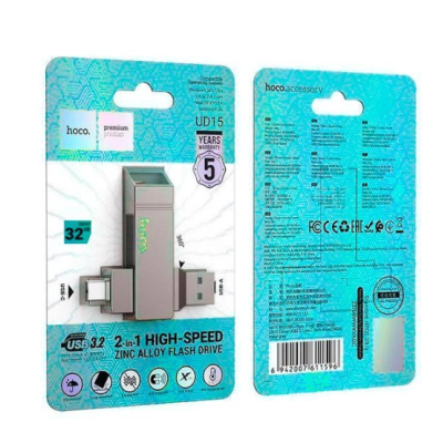 Флеш пам\'ять USB 32Gb Hoco UD15 Clever USB 3.2+Type-C Сірий