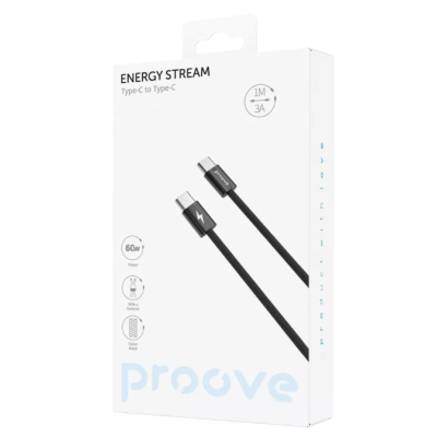 Кабель Proove Energy Stream Type-C to Type-C 60W 1м Чорний