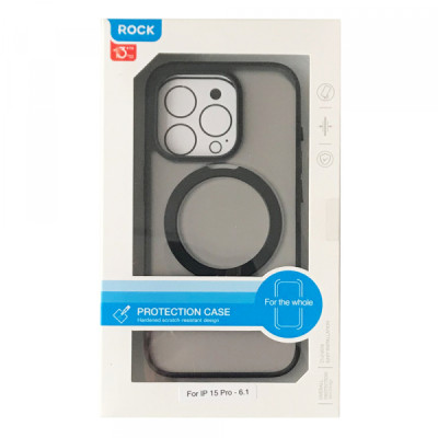 Чехол накладка Rock Guard iPhone MagSafe 15 Pro Max Черная (Foldable Magnetic Ring)