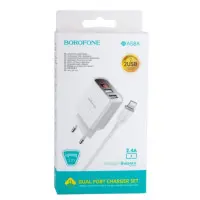 Сетевое зарядное устройство Borofone 2USB BA52A 2.1A+ Lightning White, Белый Сетевое зарядное устройство Borofone 2USB BA52A 2.1A+ Lightning White, Белый