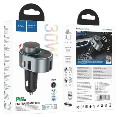 FM Трансмітер Hoco E72 2USB+Type-C 30W Metallic gray, Металево-сірий FM Трансмітер Hoco E72 2USB+Type-C 30W Metallic gray, Металево-сірий