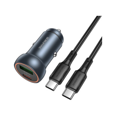 Автомобильное зарядное устройство Borofone BZ32 PD48W QC3.0 Type-C to Type-C Сірий