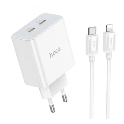 Сетевое зарядное устройство Hoco C108A PD 35W + Кабель Type-C to Lightning White, Белый