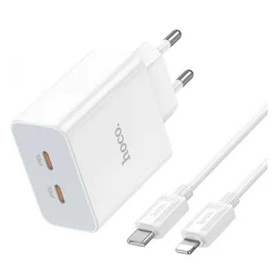 Сетевое зарядное устройство Hoco C108A PD 35W + Кабель Type-C to Lightning White, Белый