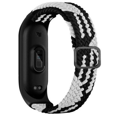 Ремешок Plaited Mi Band 3/4/5/6/7 Черный/Белый
