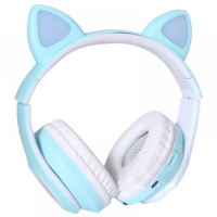 Накладні Безпровідні навушники з вушками кошеня TUCCI CT930 LED Blue, блакитні