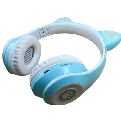 Накладні Безпровідні навушники з вушками кошеня TUCCI CT930 LED Blue, блакитні